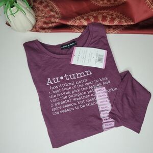 State of Mine Tshirt Long Sleeve Burgundy "Autumn" Print Size Small NWT